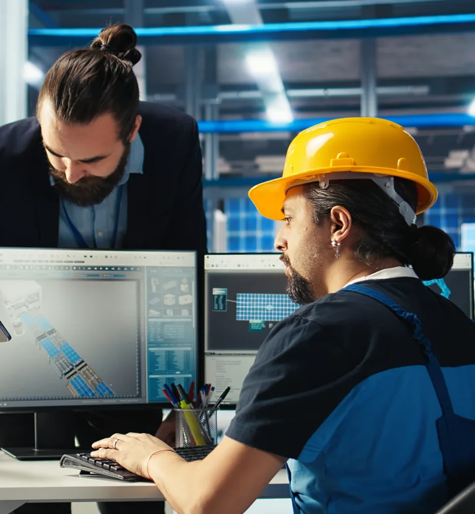 Researcher presents employee new photovoltaics materials tablet